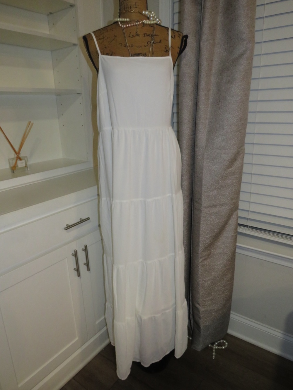 H&M White Tiered Maxi Dress with Thin Straps